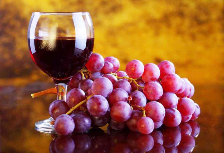 racimo de uvas y copa de vino